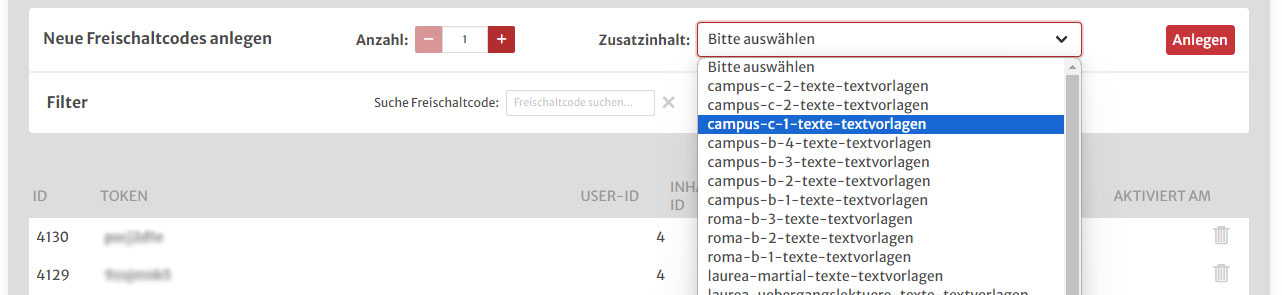 Freischaltcodes generieren